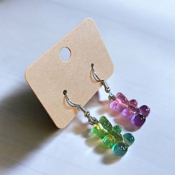 Gummy Bears Candy Theme MISMATCHED Dangle Earrings Silver Tone Jewelry Gift NEW - Picture 4 of 4